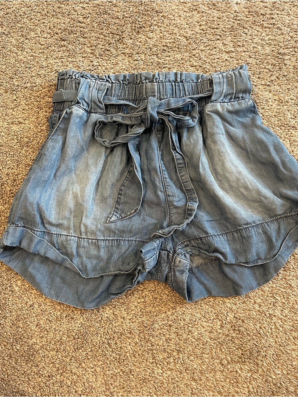 Sneak Peek Chambray/Tencel Paperbag Waist Shorts Size Small